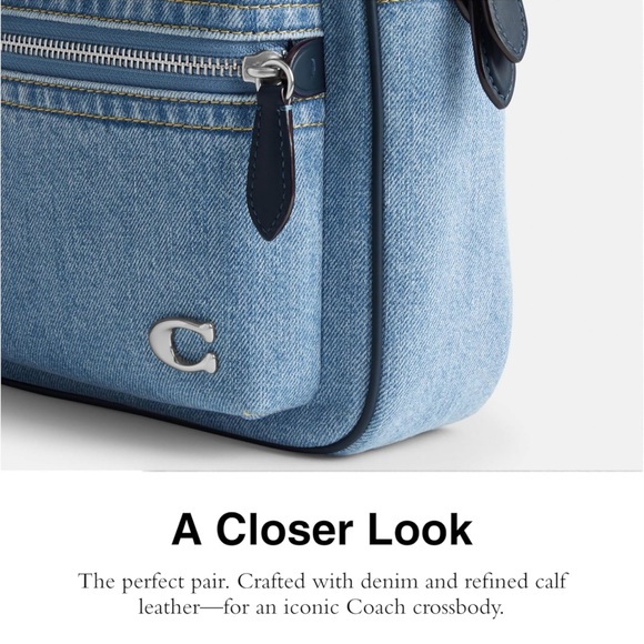 Coach Charter Crossbody Pack Bag in Silver/Indigo Denim & Calf Leather NWT - Picture 15 of 16